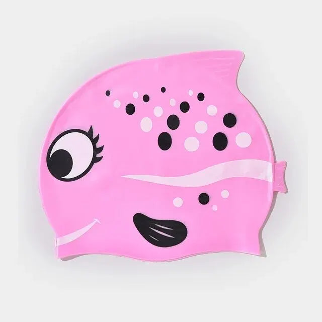 Gorro de baño de silicona impermeable para niños y niñas, nuevo, con dibujos de peces, cómodo, suave y sin cortes en la cabeza 