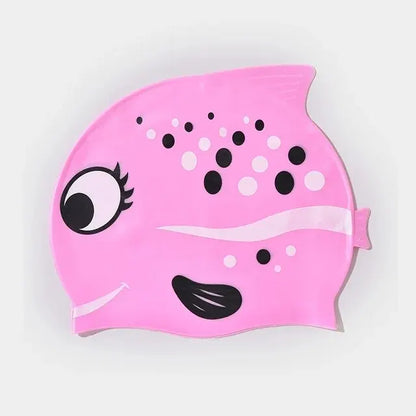 New Children's Silicone Waterproof Fashion Cartoon Spot Fish Boys and Girls Comfortable Soft No Cut Head Swimming Cap