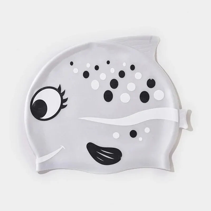 New Children's Silicone Waterproof Fashion Cartoon Spot Fish Boys and Girls Comfortable Soft No Cut Head Swimming Cap