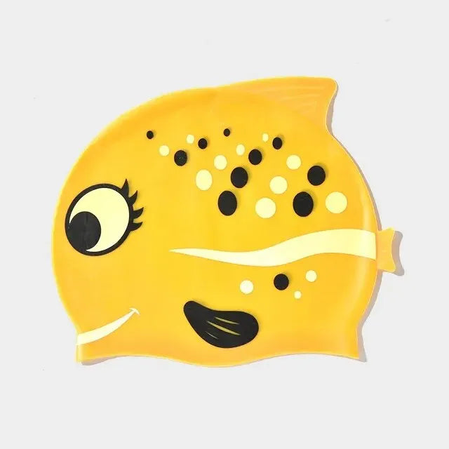 Gorro de baño de silicona impermeable para niños y niñas, nuevo, con dibujos de peces, cómodo, suave y sin cortes en la cabeza 