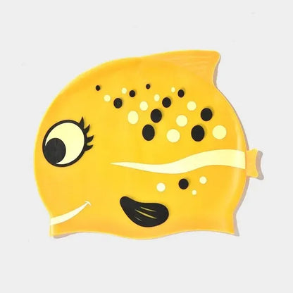 New Children's Silicone Waterproof Fashion Cartoon Spot Fish Boys and Girls Comfortable Soft No Cut Head Swimming Cap