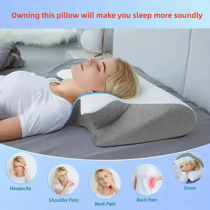 Nueva almohada cervical de espuma viscoelástica con contorno, almohada ortopédica ergonómica para el dolor de cuello, para quienes duermen de lado, boca arriba y boca abajo, almohadas correctivas 