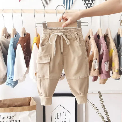 New Cotton Cargo Pants for 2-6 Years Old Solid Boys Casual Sport Pants Enfant Garcon Kids Children Trousers 2-8Years Clothes Leedoar