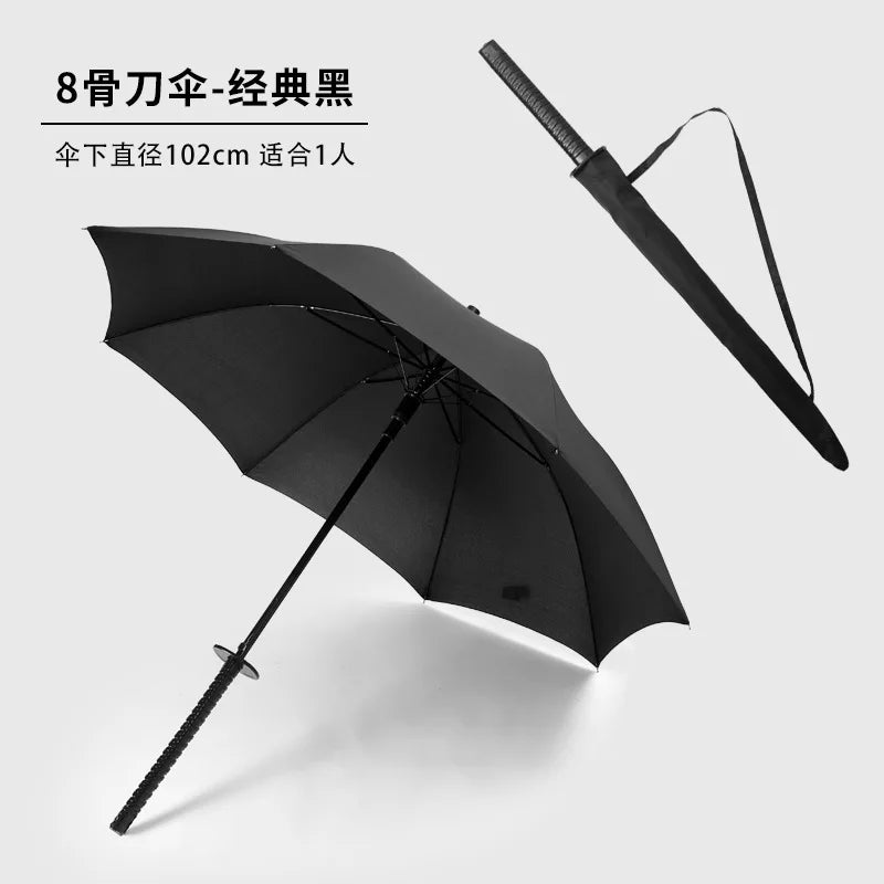 Paraguas japonés samurái creativo nuevo, automático, de mango largo, color negro, resistente a la lluvia, con forma de espada ninja y katana 