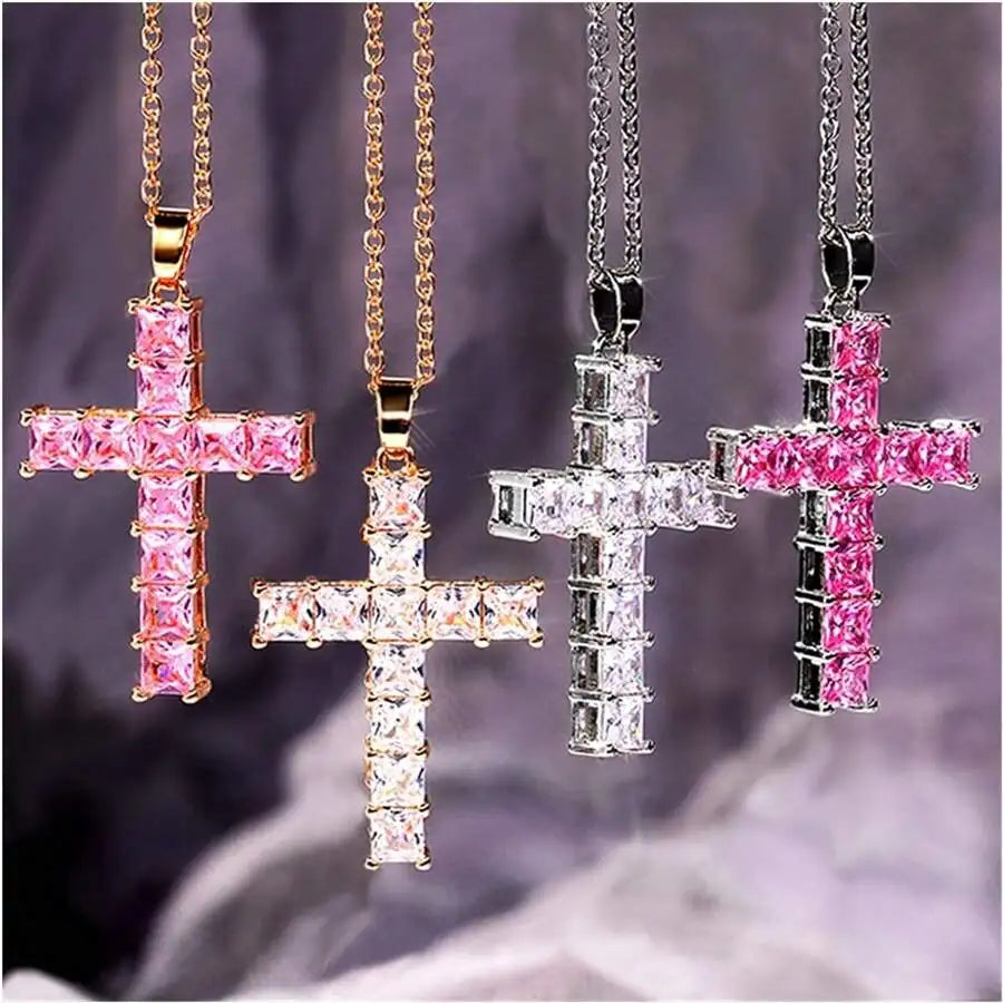 New Fashion Necklaces Female Pendants Gold Multi Color Crystal Jesus Cross Pendant For Women Necklace Party Leisure Time Jewelry Leedoar