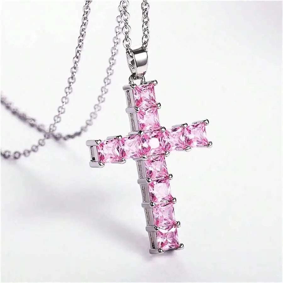 New Fashion Necklaces Female Pendants Gold Multi Color Crystal Jesus Cross Pendant For Women Necklace Party Leisure Time Jewelry Leedoar