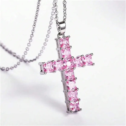 New Fashion Necklaces Female Pendants Gold Multi Color Crystal Jesus Cross Pendant For Women Necklace Party Leisure Time Jewelry Leedoar