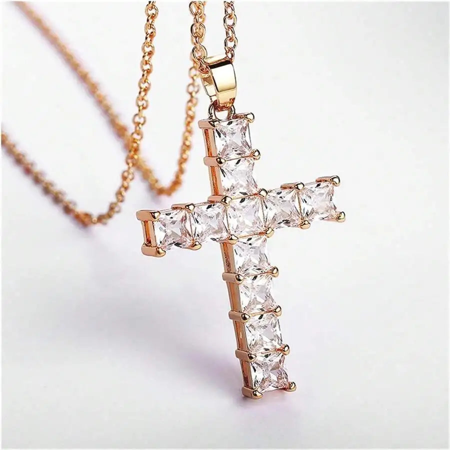 New Fashion Necklaces Female Pendants Gold Multi Color Crystal Jesus Cross Pendant For Women Necklace Party Leisure Time Jewelry Leedoar