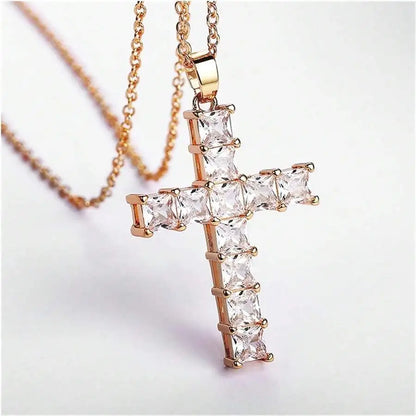 New Fashion Necklaces Female Pendants Gold Multi Color Crystal Jesus Cross Pendant For Women Necklace Party Leisure Time Jewelry Leedoar