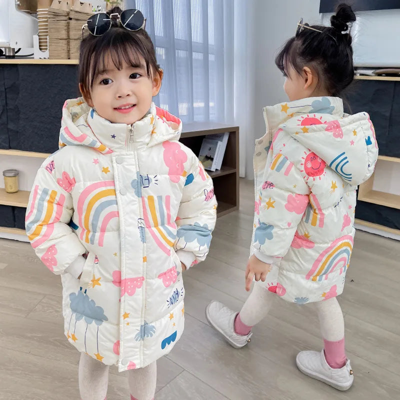 New Girls Boys Down Jacket Winter Coats Children Clothes Hooded Windbreaker Coat For Kids 2-7 Years Cotton Warm Outerwear Leedoar