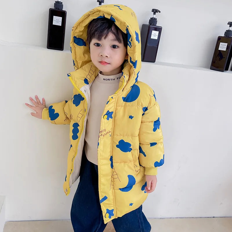 New Girls Boys Down Jacket Winter Coats Children Clothes Hooded Windbreaker Coat For Kids 2-7 Years Cotton Warm Outerwear Leedoar