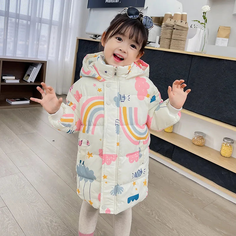 New Girls Boys Down Jacket Winter Coats Children Clothes Hooded Windbreaker Coat For Kids 2-7 Years Cotton Warm Outerwear Leedoar