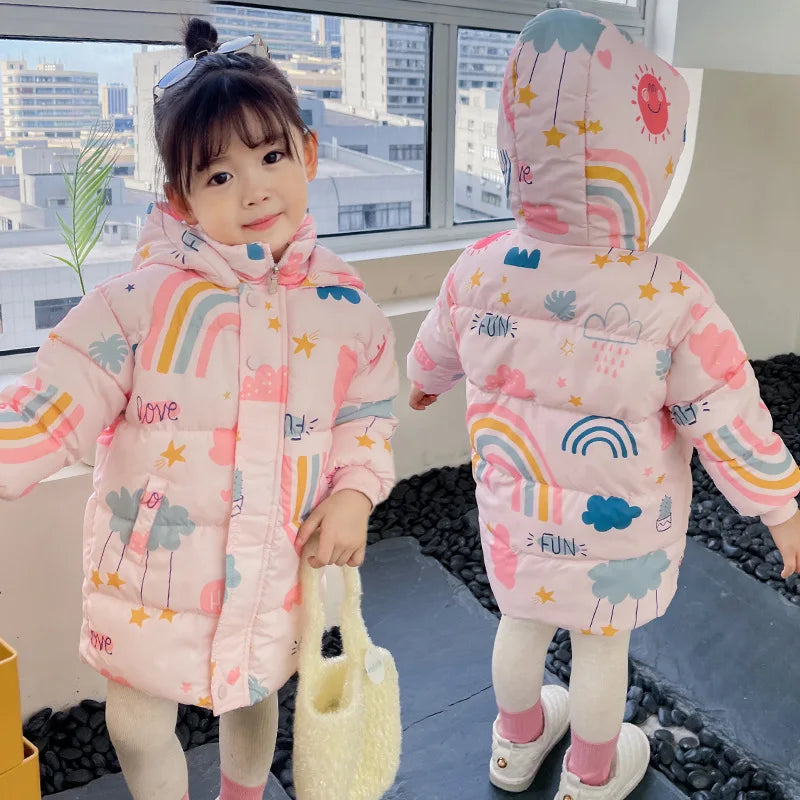 New Girls Boys Down Jacket Winter Coats Children Clothes Hooded Windbreaker Coat For Kids 2-7 Years Cotton Warm Outerwear Leedoar