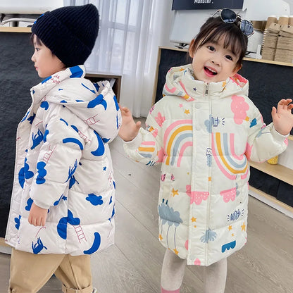 New Girls Boys Down Jacket Winter Coats Children Clothes Hooded Windbreaker Coat For Kids 2-7 Years Cotton Warm Outerwear Leedoar