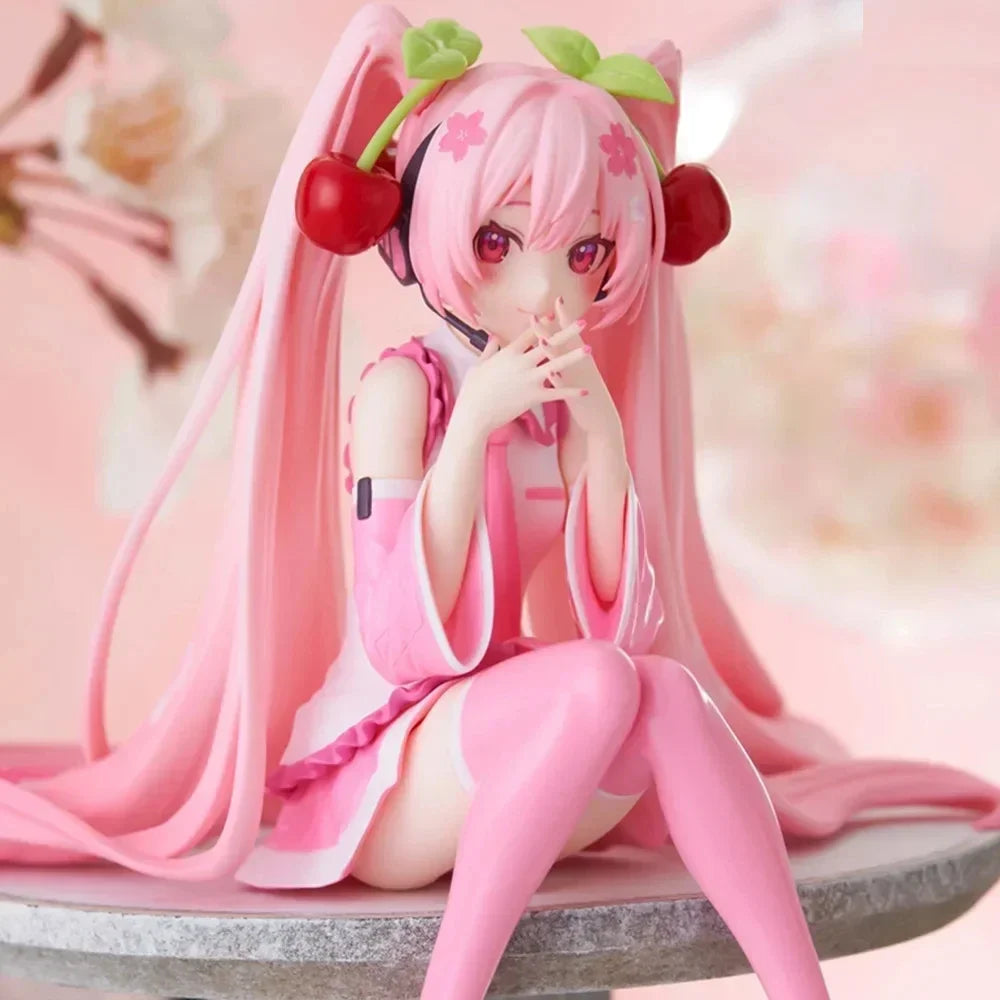 New Hatsune Miku Anime Figure Pink Dress PVC Model Action Toys Cherry Pink Cherry Blossom Decoration Collect Gifts Leedoar