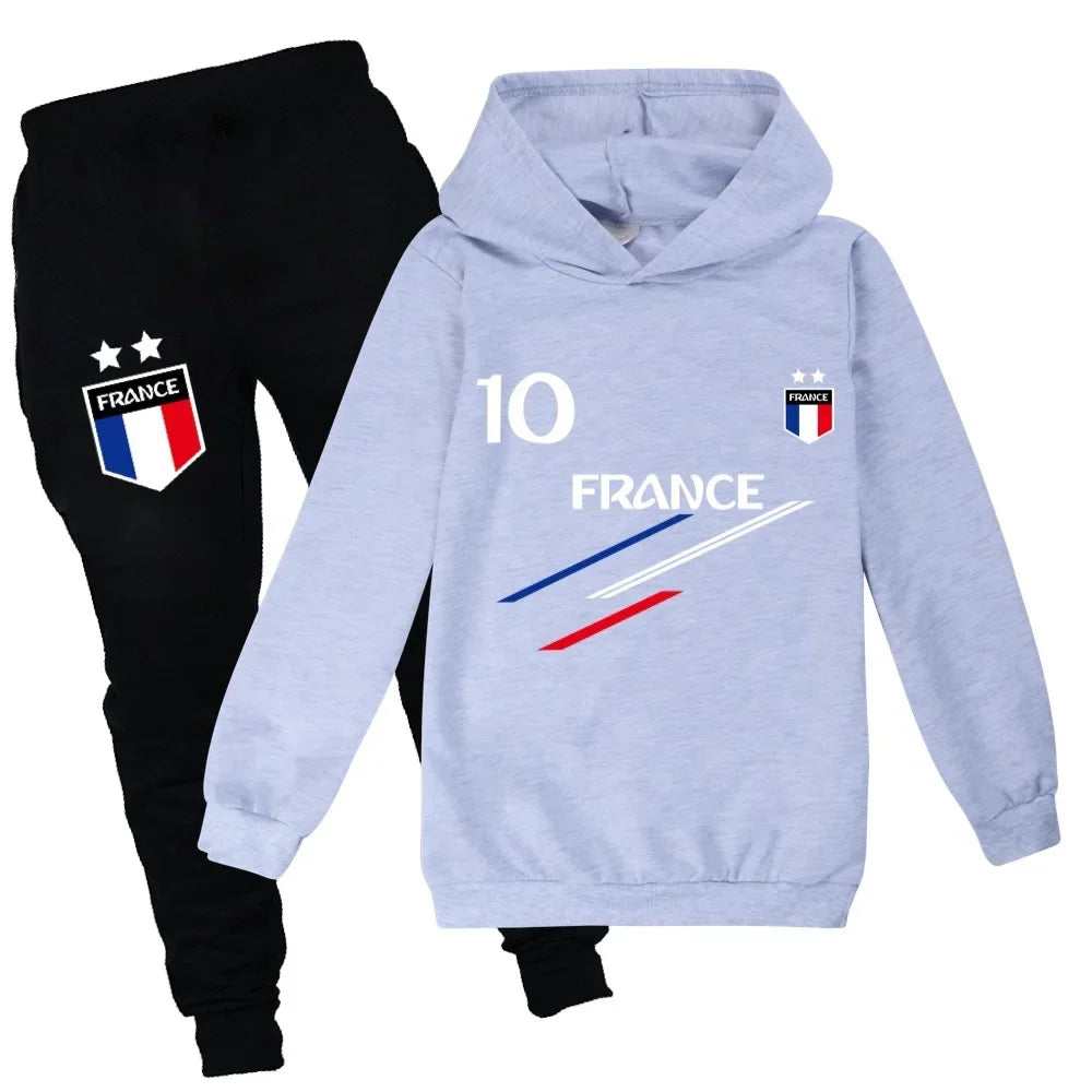 New Kids Clothes Baby Boys France Football 10 Tracksuit Tops Pants 2PCS Children Boy Spring Autumn Outfits Girls Sets 2-15 Years Leedoar