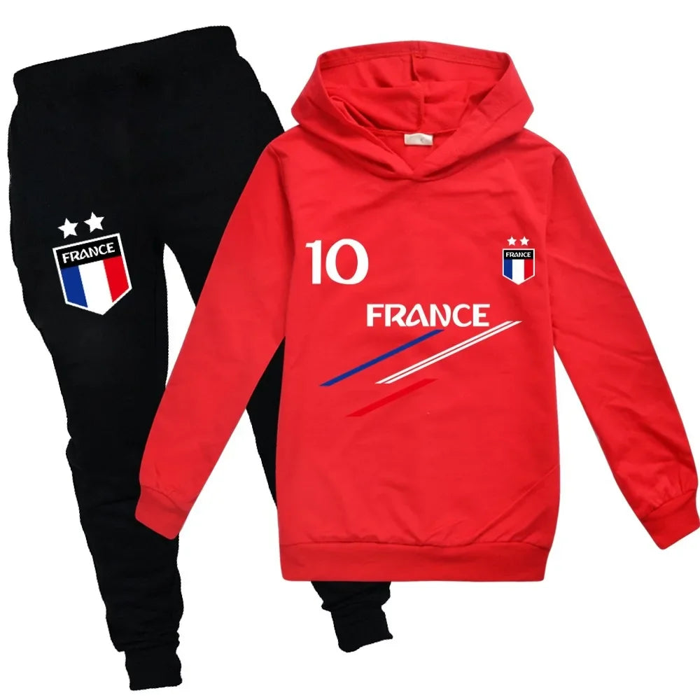 New Kids Clothes Baby Boys France Football 10 Tracksuit Tops Pants 2PCS Children Boy Spring Autumn Outfits Girls Sets 2-15 Years Leedoar