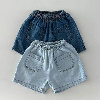 New Korean Version of Short Sleeved Denim Shirt + Shorts Set for Boys and Girls Summer Fashionable Two-piece Set Leedoar