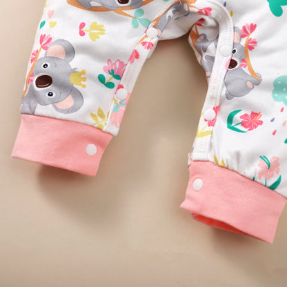 New Long Sleeve Rompers Baby Girls Cute Koala Pattern Jumpsuit Newborn Baby Bodysuit Clothes with Headband Baby Girl Romper Leedoar