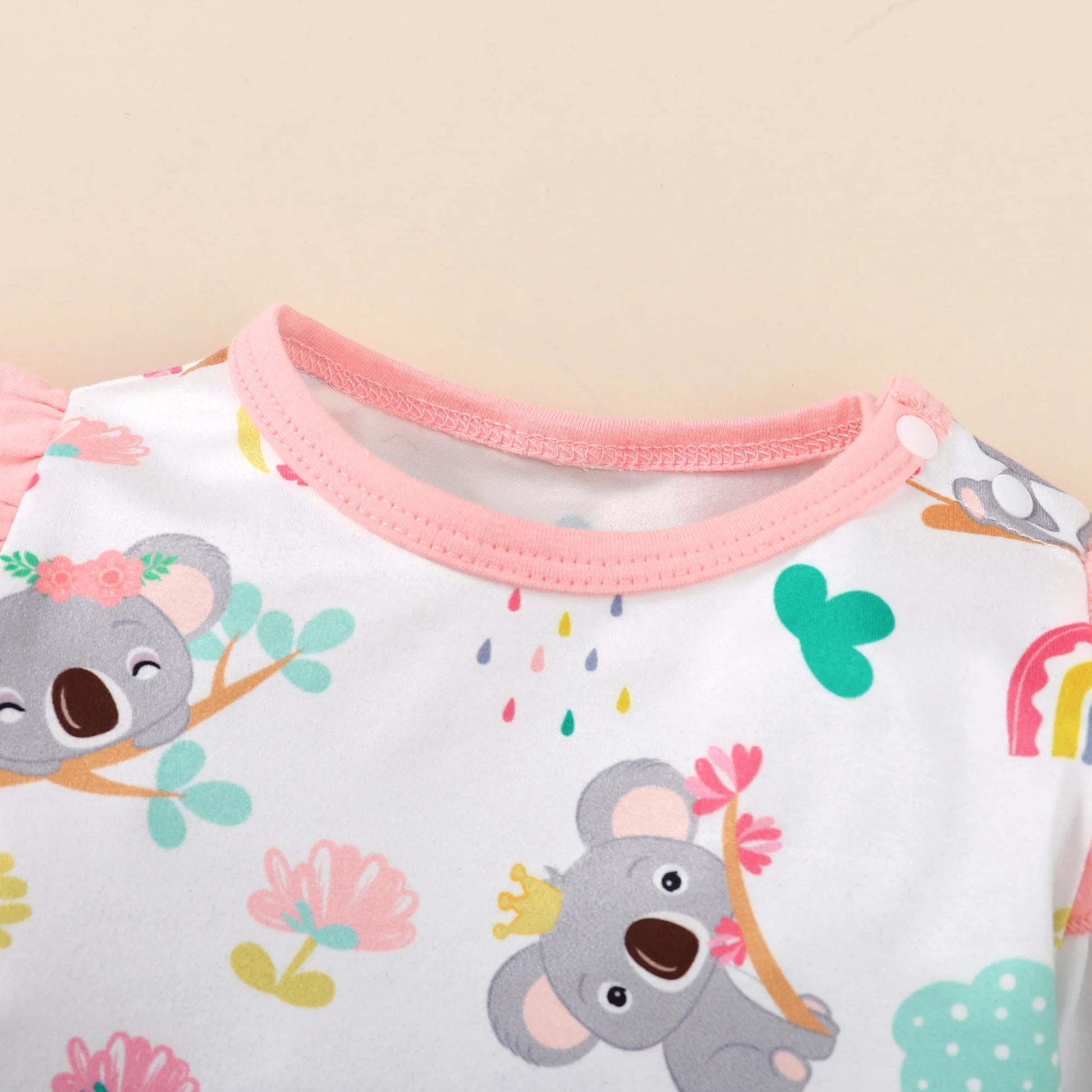 New Long Sleeve Rompers Baby Girls Cute Koala Pattern Jumpsuit Newborn Baby Bodysuit Clothes with Headband Baby Girl Romper Leedoar