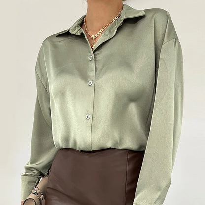 New Long-Sleeved Satin Shirt Femininity Advanced Sense Light Luxury 2024 Spring/Summer Sun Breathable Slim Retro Ins Tops Leedoar