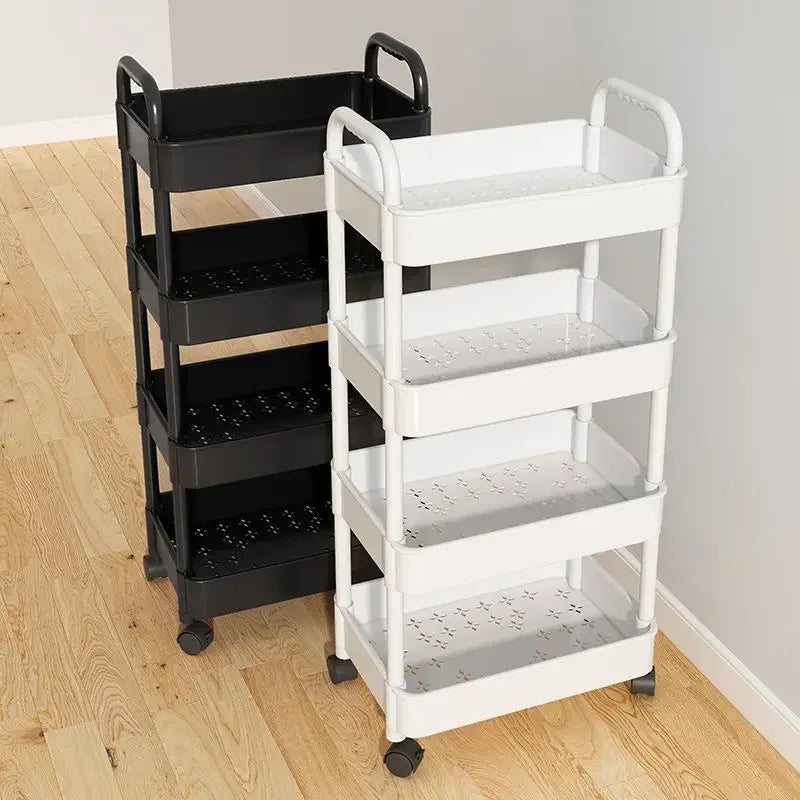 New Multi-Layer Trolley Rack Kitchen Floor Bedroom Baby Snacks Mobile Bathroom Bathroom Storage Rack Household Cart With Wheels Leedoar