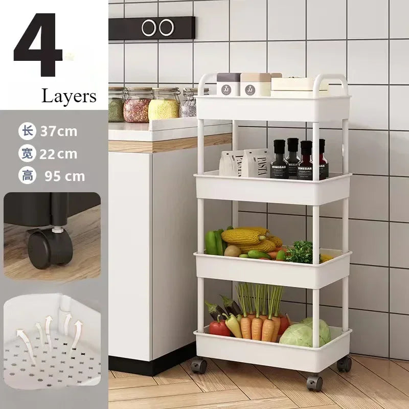 New Multi-Layer Trolley Rack Kitchen Floor Bedroom Baby Snacks Mobile Bathroom Bathroom Storage Rack Household Cart With Wheels Leedoar