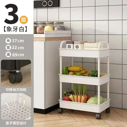 New Multi-Layer Trolley Rack Kitchen Floor Bedroom Baby Snacks Mobile Bathroom Bathroom Storage Rack Household Cart With Wheels Leedoar