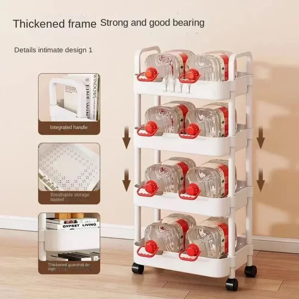 New Multi-Layer Trolley Rack Kitchen Floor Bedroom Baby Snacks Mobile Bathroom Bathroom Storage Rack Household Cart With Wheels Leedoar