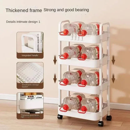 New Multi-Layer Trolley Rack Kitchen Floor Bedroom Baby Snacks Mobile Bathroom Bathroom Storage Rack Household Cart With Wheels Leedoar