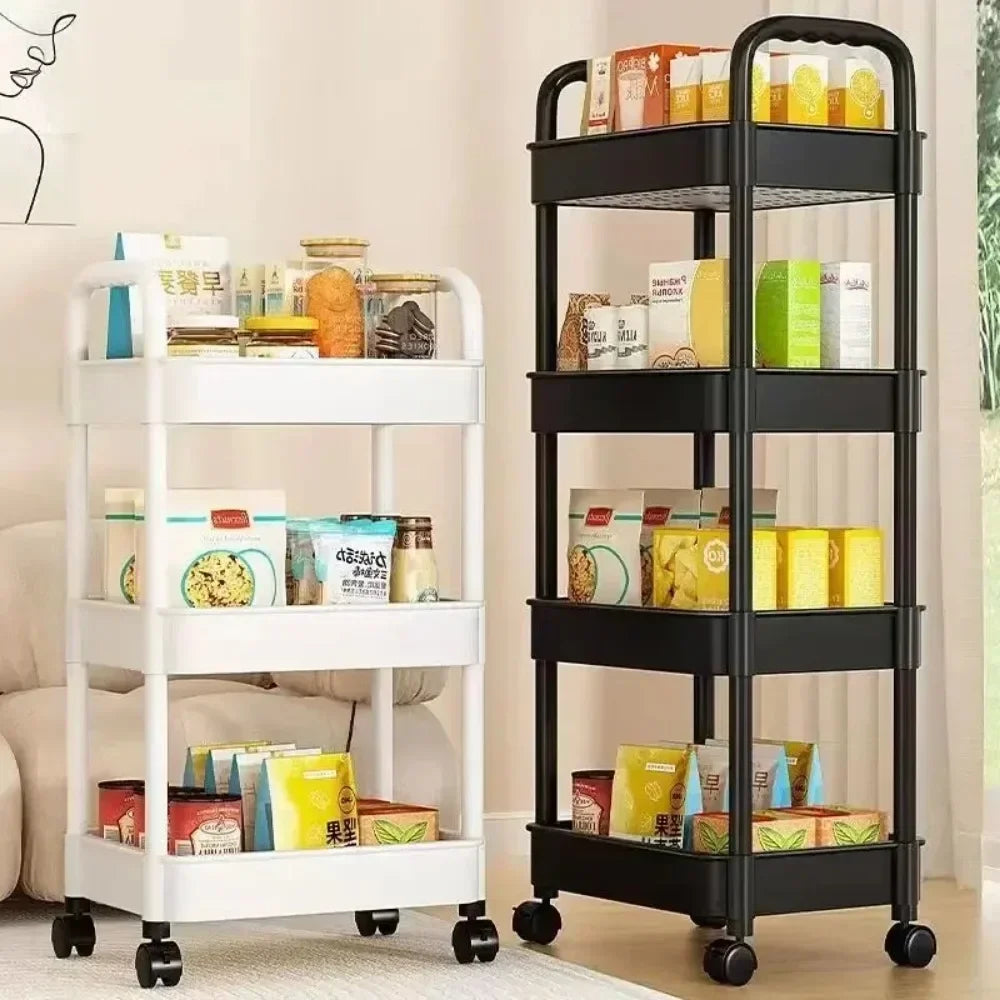 New Multi-Layer Trolley Rack Kitchen Floor Bedroom Baby Snacks Mobile Bathroom Bathroom Storage Rack Household Cart With Wheels Leedoar