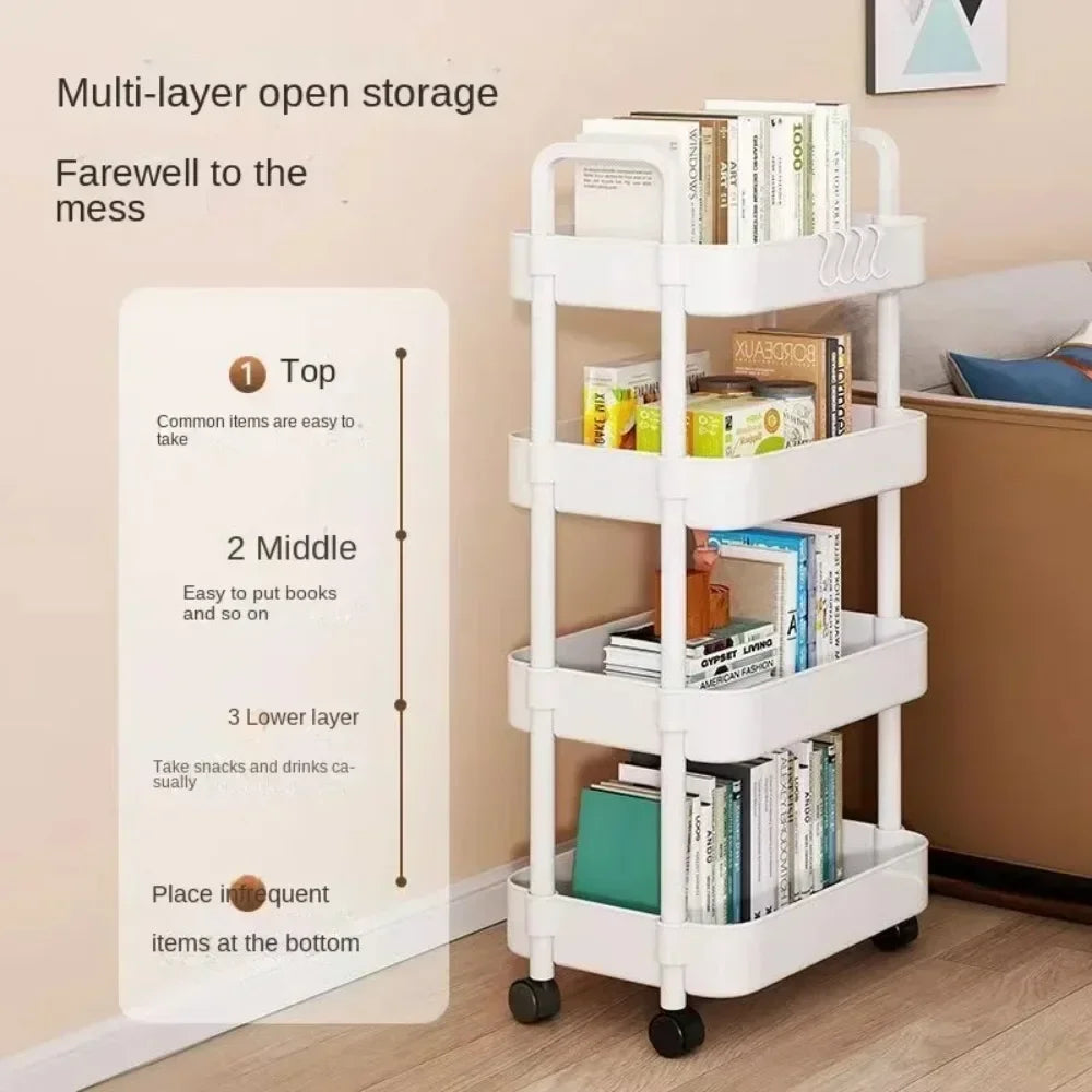 New Multi-Layer Trolley Rack Kitchen Floor Bedroom Baby Snacks Mobile Bathroom Bathroom Storage Rack Household Cart With Wheels Leedoar