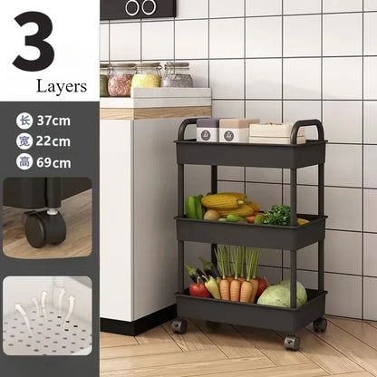 New Multi-Layer Trolley Rack Kitchen Floor Bedroom Baby Snacks Mobile Bathroom Bathroom Storage Rack Household Cart With Wheels Leedoar