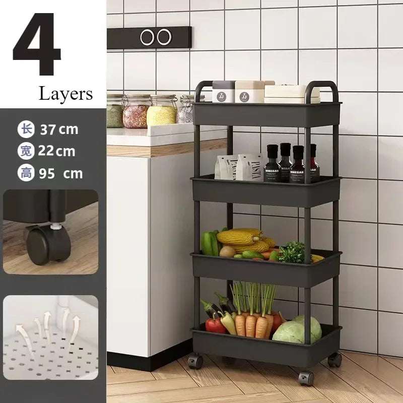 New Multi-Layer Trolley Rack Kitchen Floor Bedroom Baby Snacks Mobile Bathroom Bathroom Storage Rack Household Cart With Wheels Leedoar