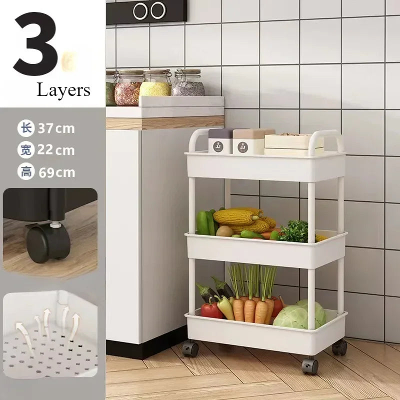 New Multi-Layer Trolley Rack Kitchen Floor Bedroom Baby Snacks Mobile Bathroom Bathroom Storage Rack Household Cart With Wheels Leedoar