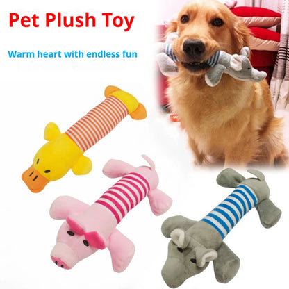 New Pet Toy Striped Elephant, Yellow Duck, Pink Pig Biting Pet Toy Simulated Pet Sound Dog Toy Leedoar