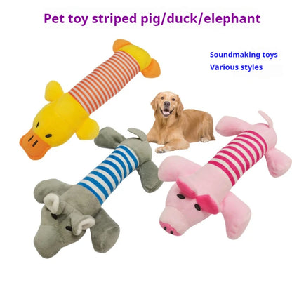 New Pet Toy Striped Elephant, Yellow Duck, Pink Pig Biting Pet Toy Simulated Pet Sound Dog Toy Leedoar