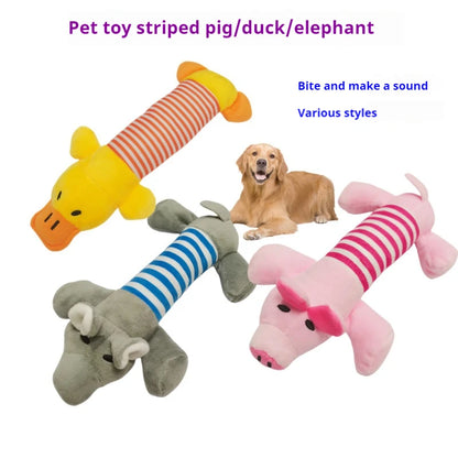 New Pet Toy Striped Elephant, Yellow Duck, Pink Pig Biting Pet Toy Simulated Pet Sound Dog Toy Leedoar