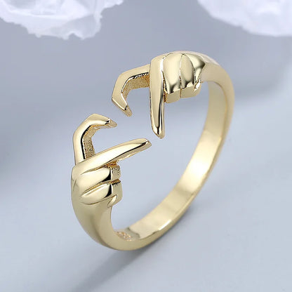 Nuevo anillo romántico con forma de mano y corazón para pareja, creativo, color plateado, ajustable, anillos abiertos, joyería de fiesta con personalidad, regalo 