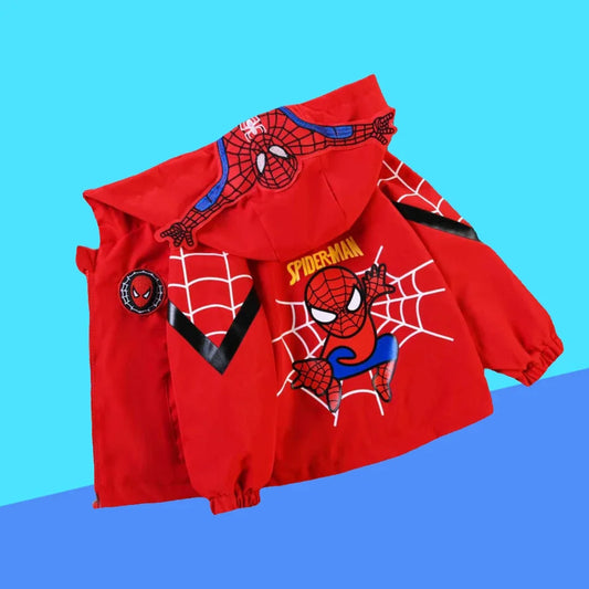 Nuevo disfraz de SpiderMan rojo y azul de primavera y otoño para niños, estilo fino, abrigos, chaquetas, abrigos con capucha para niñas, prendas de vestir exteriores para niños, ropa para niños 