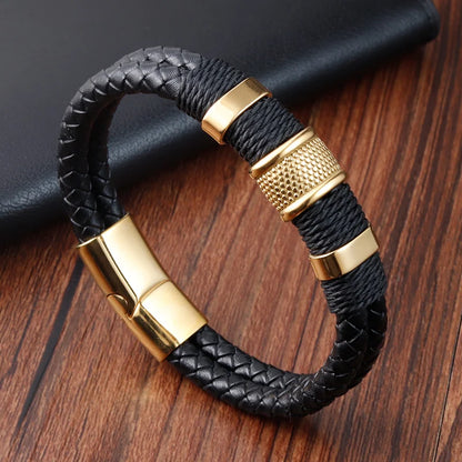 New Style Hand-woven Multi-layer Combination Accessory Stainless Steel Men's Leather Bracelet Classic Gift Big Sale