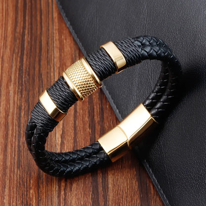 New Style Hand-woven Multi-layer Combination Accessory Stainless Steel Men's Leather Bracelet Classic Gift Big Sale