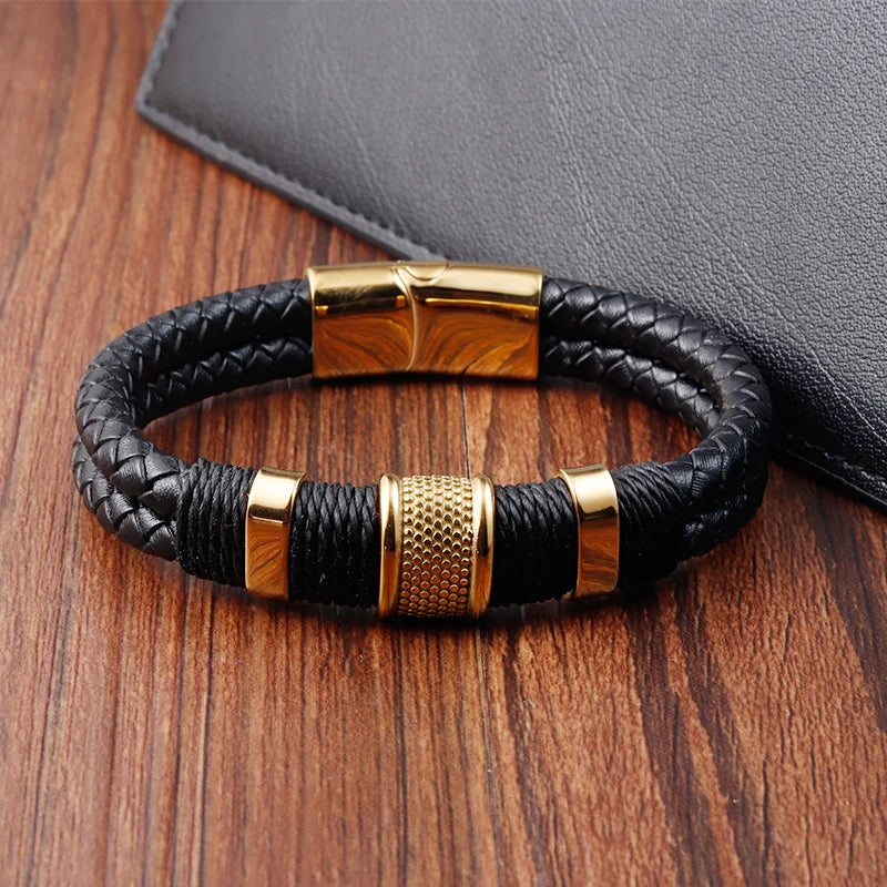 New Style Hand-woven Multi-layer Combination Accessory Stainless Steel Men's Leather Bracelet Classic Gift Big Sale