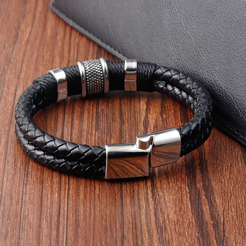 New Style Hand-woven Multi-layer Combination Accessory Stainless Steel Men's Leather Bracelet Classic Gift Big Sale