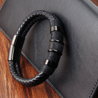 New Style Hand-woven Multi-layer Combination Accessory Stainless Steel Men's Leather Bracelet Classic Gift Big Sale