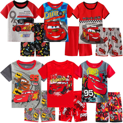 New Summer Kids Pyjamas Children Sleepwear Baby Set Boys Girls Cars Short sleeved Pijamas Cotton Nightwear Clothes Pajamas Sets Leedoar