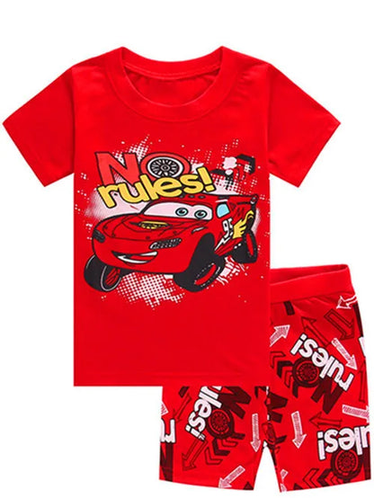 New Summer Kids Pyjamas Children Sleepwear Baby Set Boys Girls Cars Short sleeved Pijamas Cotton Nightwear Clothes Pajamas Sets Leedoar