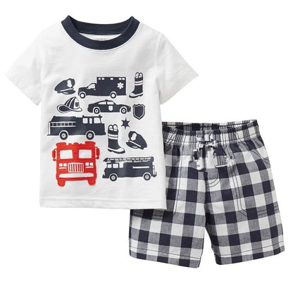 New Summer Kids Pyjamas Children Sleepwear Baby Set Boys Girls Cars Short sleeved Pijamas Cotton Nightwear Clothes Pajamas Sets Leedoar