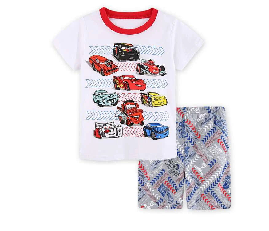 New Summer Kids Pyjamas Children Sleepwear Baby Set Boys Girls Cars Short sleeved Pijamas Cotton Nightwear Clothes Pajamas Sets Leedoar