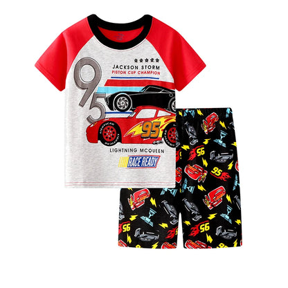 New Summer Kids Pyjamas Children Sleepwear Baby Set Boys Girls Cars Short sleeved Pijamas Cotton Nightwear Clothes Pajamas Sets Leedoar